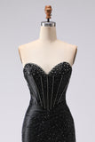 Black Mermaid Sweetheart Beaded Corset Long Prom Dress with Slit