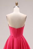 Candy Pink A-Line Sweetheart Corset Ruched Long Prom Dress with Beading