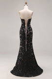 Lace Black Mermaid Sweetheart Lace-Up Back Long Prom Dress with Slit