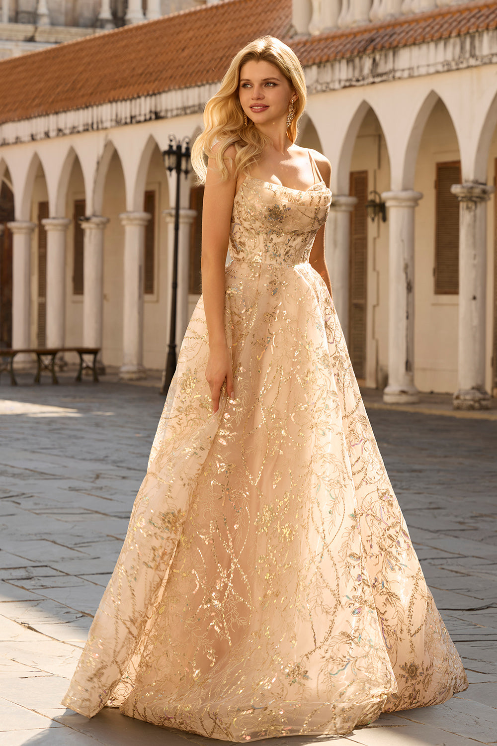 ZAPAKA Women Sparkly Champagne Prom Dress with Sequins A-Line Corset Long Tulle Spaghetti Straps Evening Party Dress ZAPAKA Women Sparkly Champagne Prom Dress with Sequins A-Line Corset Long Tulle Spaghetti Straps Evening Party Dress