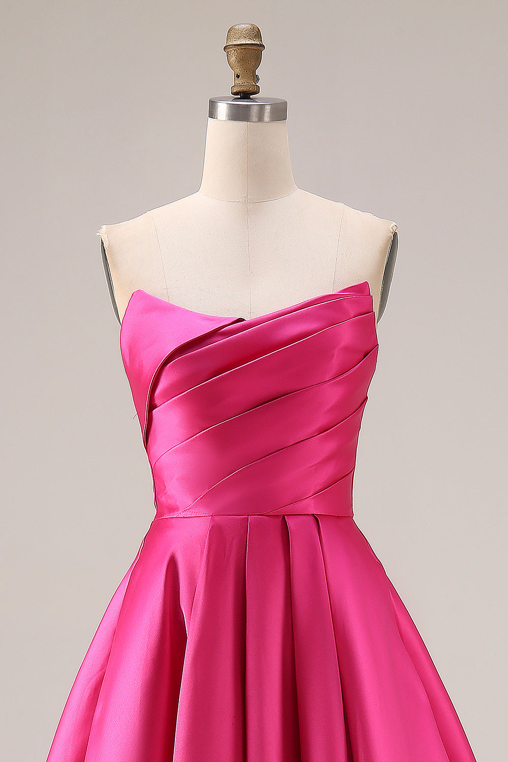 ZAPAKA Women Elegant Hot Pink Long Prom Dress A-Line Strapless Pleated Bodice Satin Formal Dress ZAPAKA Women Elegant Hot Pink Long Prom Dress A-Line Strapless Pleated Bodice Satin Formal Dress