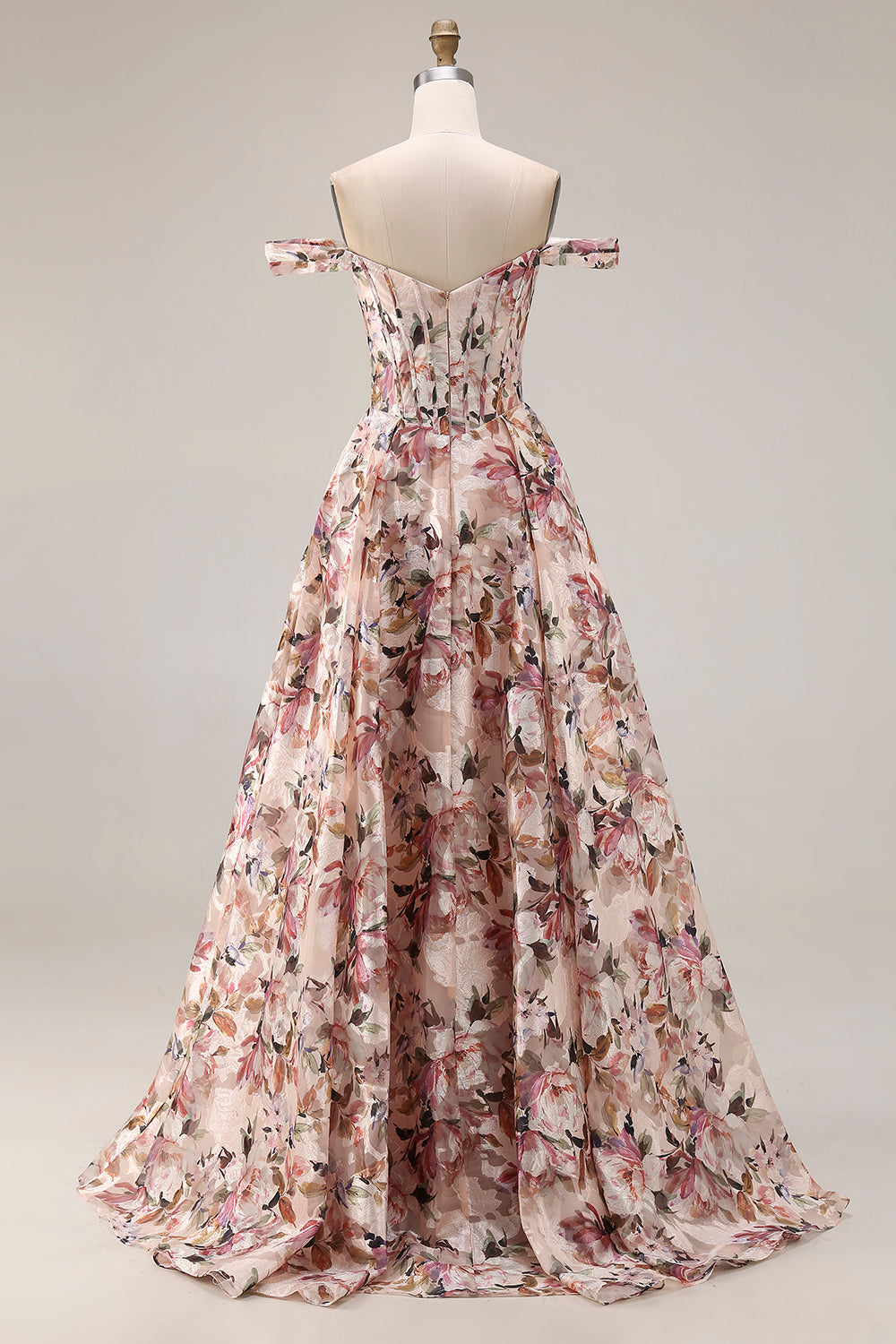 ZAPAKA Women Desert Rose Floral Long Prom Dress A-Line Off The Shoulder Satin Corset Formal Dress, Desert Rose / US24W ZAPAKA Women Desert Rose Floral Long Prom Dress A-Line Off The Shoulder Satin Corset Formal Dress, Desert Rose / US24W