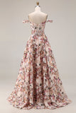 Off The Shoulder Floral A-Line Corset Desert Rose Long Prom Dress