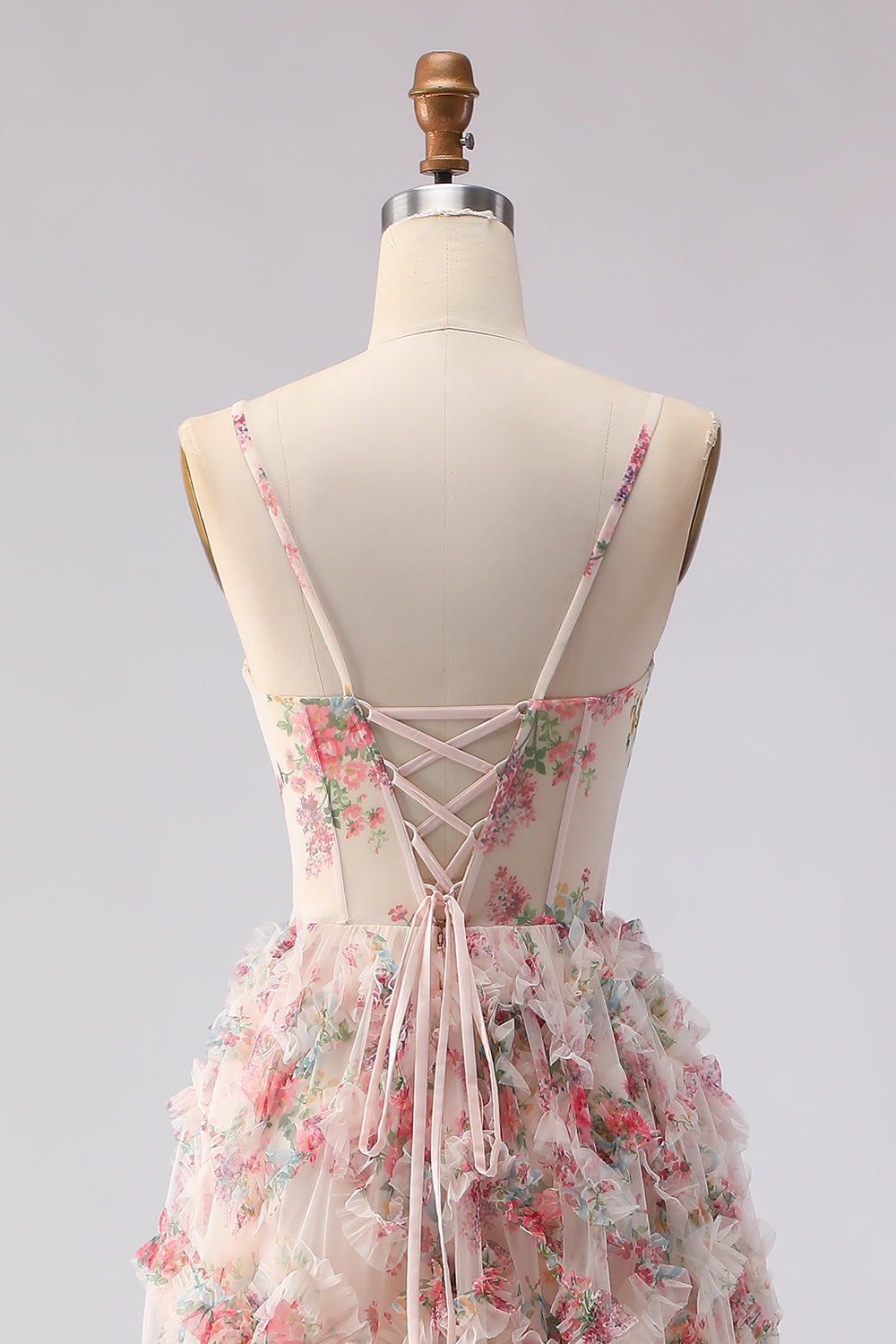 ZAPAKA Women Light Pink Floral Long Prom Dress with Ruffles A-Line Spaghetti Straps Corset Printed Party Dress with Lace Up Back, Light Pink / US2 ZAPAKA Women Light Pink Floral Long Prom Dress with Ruffles A-Line Spaghetti Straps Corset Printed Party Dress with Lace Up Back, Light Pink / US2