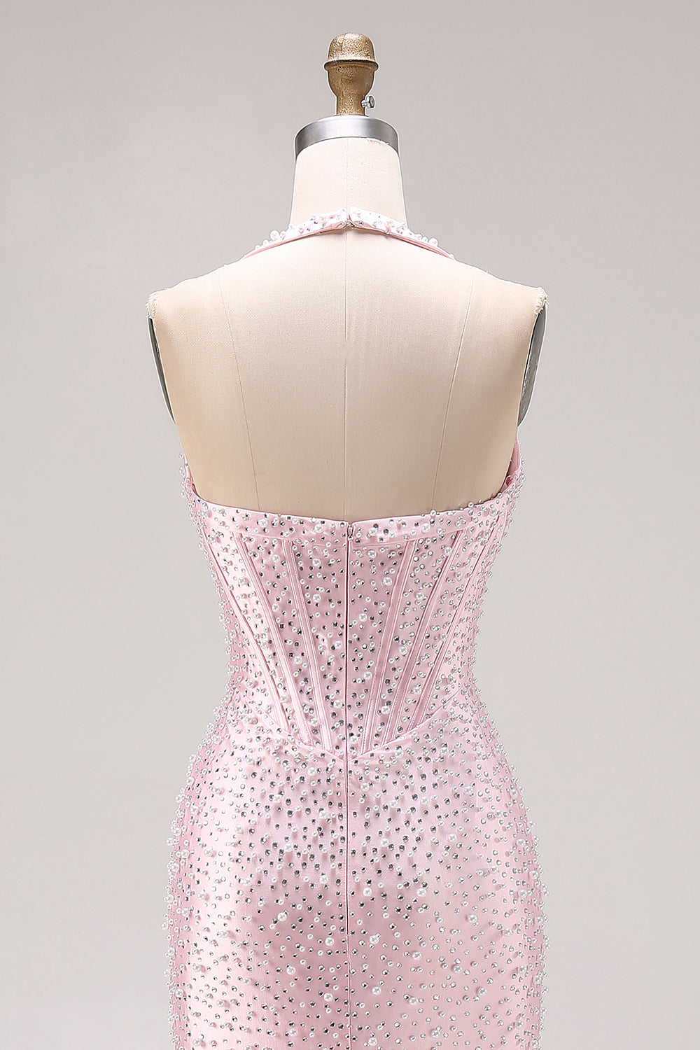 pearl pink mermaid prom dress Luxury V Neck Sleeveless Sequins Mermaid Prom Dress