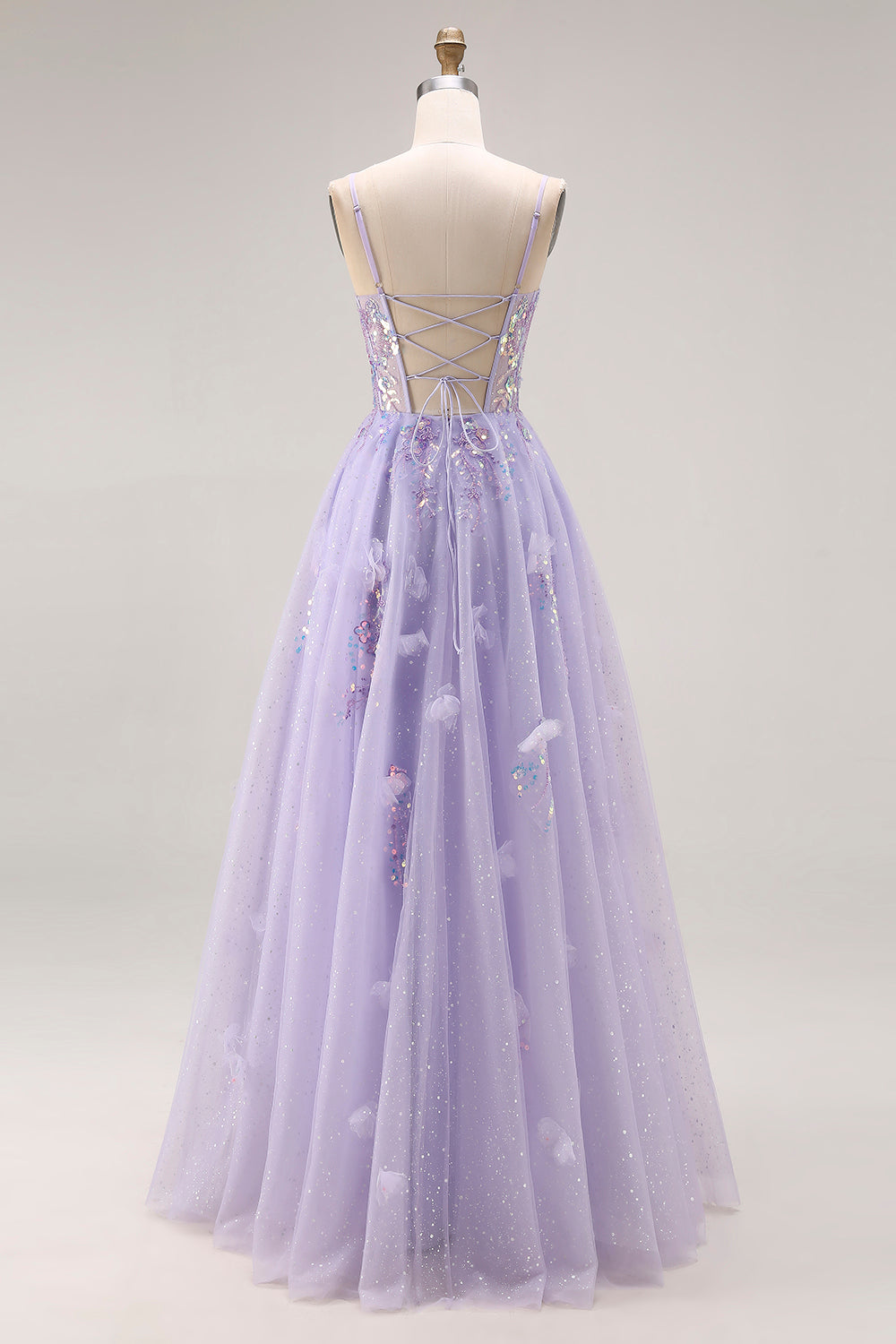 ZAPAKA Women Light Purple Long Prom Dress with Slit A-Line Spaghetti Straps Beaded Sequin Evening Party Dress with Lace Up Back, Light Purple / US12 ZAPAKA Women Light Purple Long Prom Dress with Slit A-Line Spaghetti Straps Beaded Sequin Evening Party Dress with Lace Up Back, Light Purple / US12