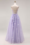 Light Purple A-Line Beaded Sequin Lace Up Back Long Prom Dress with Slit