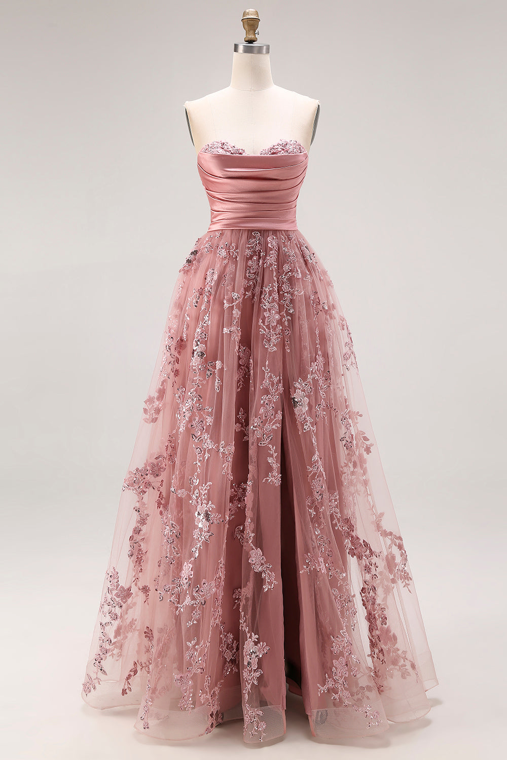 dusty rose beaded dress Illusion Dusty Rose Beach A-line Wedding Dress Dusty Rose