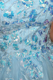 Cute Glitter Blue A Line Sequins Short Homecoming Dress with Appliques