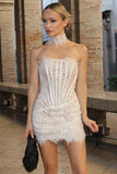 Classy Lace White Short Graduation Dress with Lace-up Back