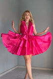 Royal Blue A-Line Halter Tiered Short Homecoming Dress with Ruffles
