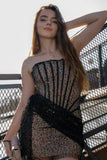 Sparkly Black Strapless Sequin Short Prom Dress with Streamer
