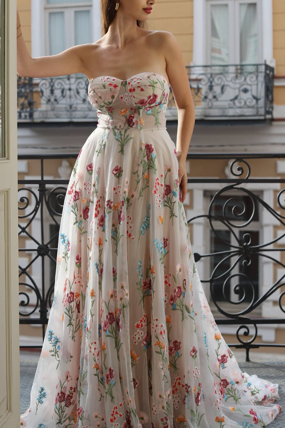 ZAPAKA Women Prom Dress With Flower A-Line Sweetheart Long Corset Party Dress ZAPAKA Women Prom Dress With Flower A-Line Sweetheart Long Corset Party Dress
