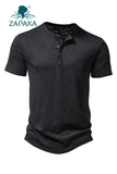 ZAPAKA Button Black Summer Short Sleeves Tops for Men