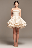 Champagne Strapless Layered Ruched Short Graduation Dress