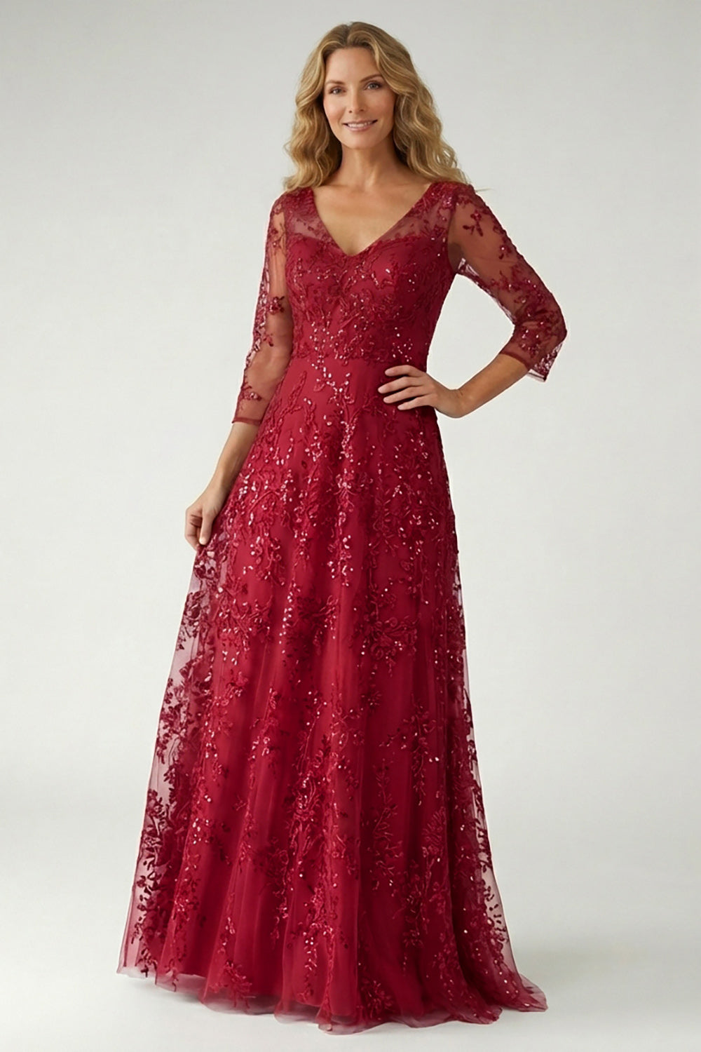 mother of the bride dresses burgundy Ever-Pretty Plus Size Open Long Lantern Sleeve Formal Dress Occasion Dress