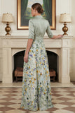 Sage Green Printed A Line Mother of the Bride Dress with Sleeve