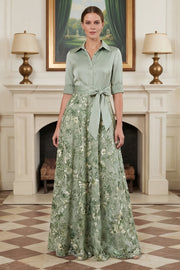 Printed Sage Green A Line Mother of the Bride Dress with Bow