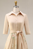 Printed Sage Green A Line Mother of the Bride Dress with Bow