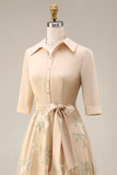 Printed Sage Green A Line Mother of the Bride Dress with Bow