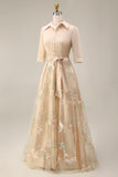 Printed Sage Green A Line Mother of the Bride Dress with Bow
