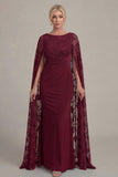 Black Lace Sheath Boat Neck Mother of the Bride Dress with Cloak