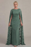 Black Lace Sheath Boat Neck Mother of the Bride Dress with Cloak