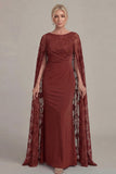 Black Lace Sheath Boat Neck Mother of the Bride Dress with Cloak