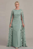 Black Lace Sheath Boat Neck Mother of the Bride Dress with Cloak