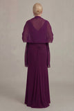 Grape Sheath V Neck Mother of the Bride Dress with Cloak