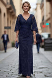 Lace Rust Sheath Ruched Mother of the Bride Dress with Half Sleeve