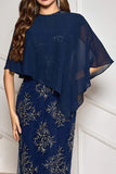 Navy Chiffon Special Occasion Evening Cocktail Bridesmaid Wedding Guest Mother's Shawl