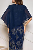 Navy Chiffon Special Occasion Evening Cocktail Bridesmaid Wedding Guest Mother's Shawl