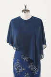 Navy Chiffon Special Occasion Evening Cocktail Bridesmaid Wedding Guest Mother's Shawl