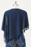 Navy Chiffon Special Occasion Evening Cocktail Bridesmaid Wedding Guest Mother's Shawl