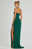 Dark Green A Line Strapless Long Chiffon Dress with Slit