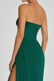 Dark Green A Line Strapless Long Chiffon Dress with Slit