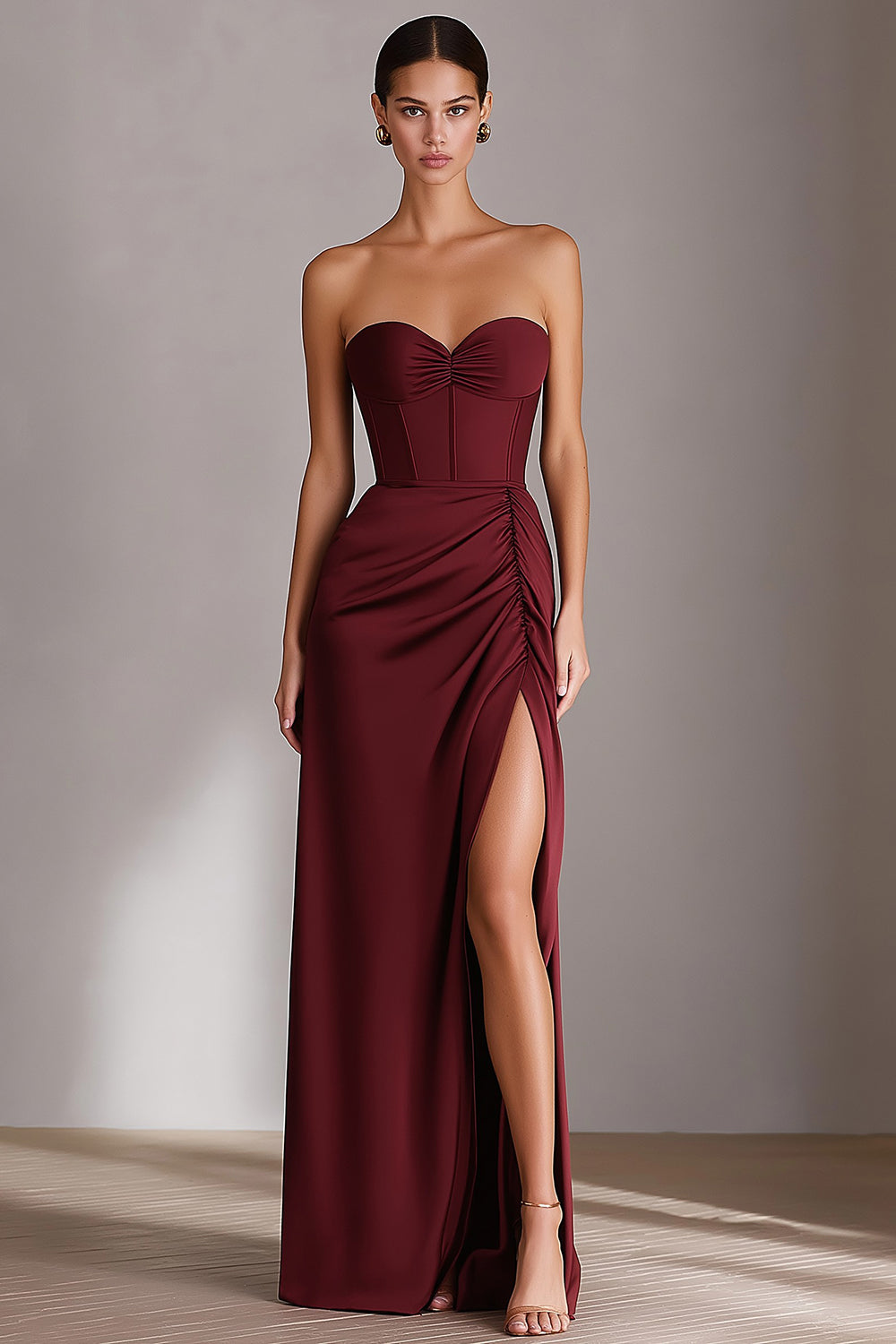 ZAPAKA Women Burgundy Sheath Long Wedding Guest Dress with Slit Sweetheart Corset Satin Formal Dress, Burgundy / US16 ZAPAKA Women Burgundy Sheath Long Wedding Guest Dress with Slit Sweetheart Corset Satin Formal Dress, Burgundy / US16
