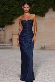 Navy Mermaid Strapless Maxi Dress with Sequins