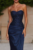 Navy Mermaid Strapless Maxi Dress with Sequins