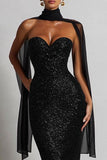 Sparkly Black Mermaid Sweetheart Maxi Dress with a Neck Sacrf
