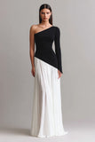 One Shoulder Sheath Maxi Black and White Dress