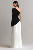 One Shoulder Sheath Maxi Black and White Dress