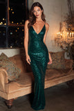 Sparkly Dark Green Mermaid Spaghetti Straps Long Sequin Dress