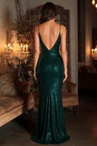 Sparkly Dark Green Mermaid Spaghetti Straps Long Sequin Dress