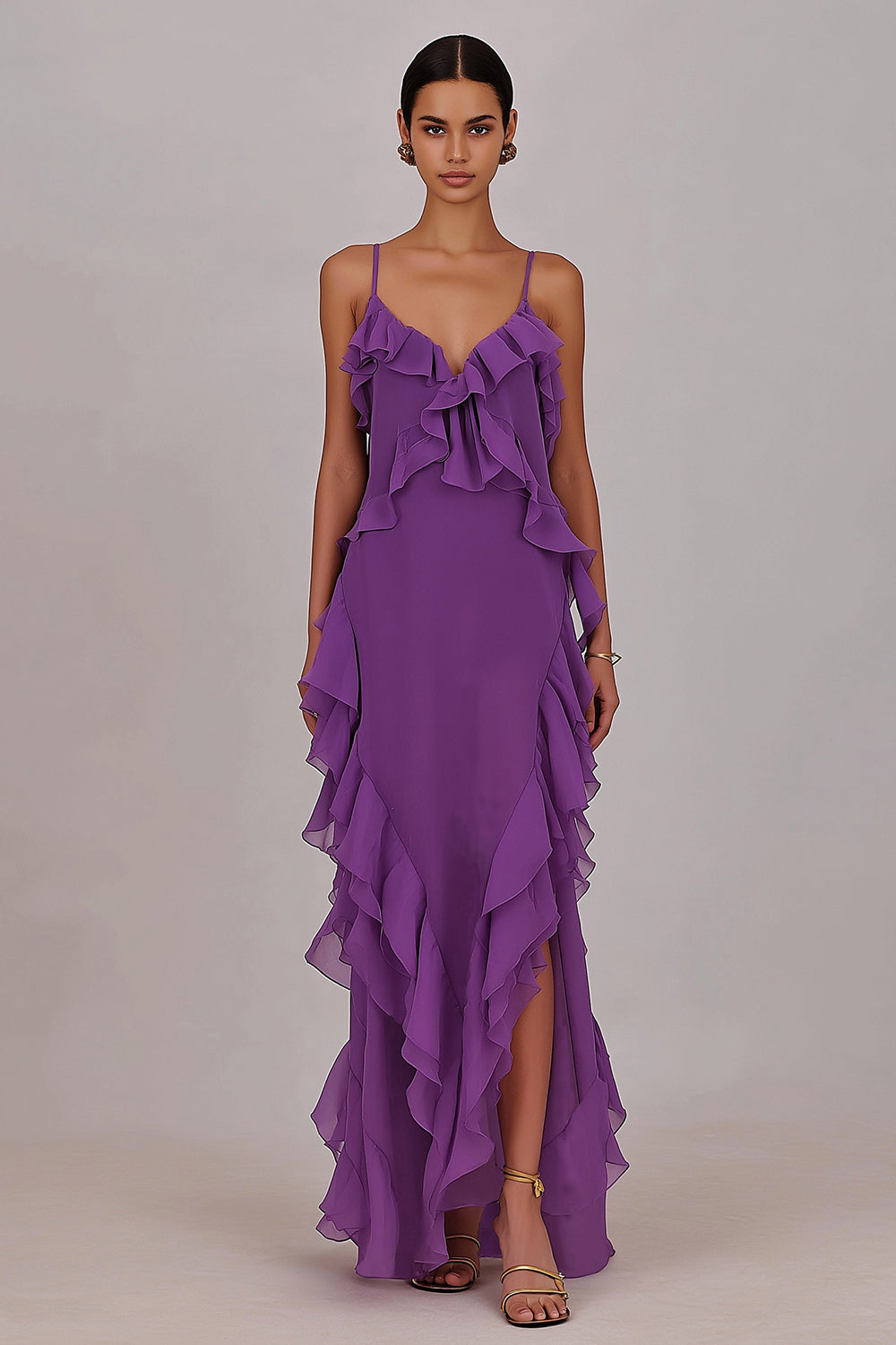 ZAPAKA Women Sheath Long Wedding Guest Dress with Slit Plum Ruffled Spaghetti Straps Backless Formal Dress, Plum / US22W ZAPAKA Women Sheath Long Wedding Guest Dress with Slit Plum Ruffled Spaghetti Straps Backless Formal Dress, Plum / US22W