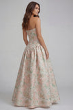 Strapless Blue White Flower Printed A-Line Maxi Dress