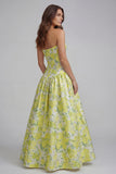 Strapless Blue White Flower Printed A-Line Maxi Dress