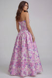 Strapless Blue White Flower Printed A-Line Maxi Dress