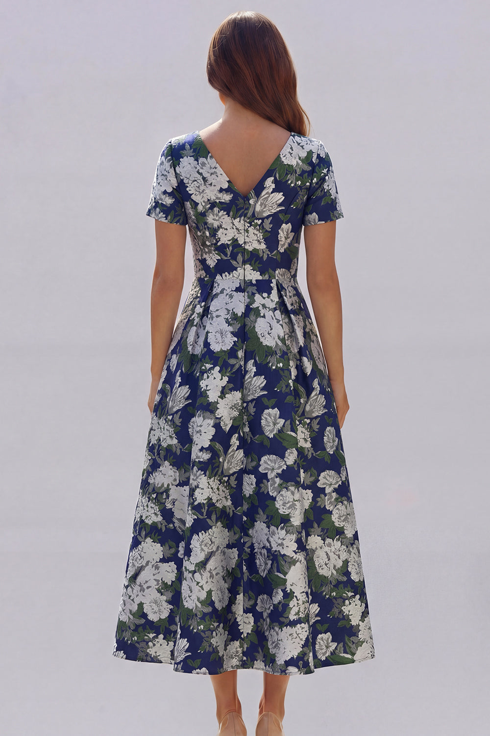 floral semi formal dress with sleeves Leely Women Dusty Rose Floral Midi Mother of the Bride Dress with Embroidery Half Sleeves V-Neck A Line Wedding Guest Dress